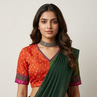 Orange Rani Bandhini Readymade Blouse with Mirror Work | Godhuli