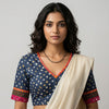 Prussian Blue Grey Bandhani Readymade Blouse with Mirror Work | Godhuli