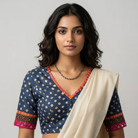 Prussian Blue Grey Bandhani Readymade Blouse with Mirror Work | Godhuli