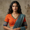 Tangerine Bandhani Readymade Blouse with Mirror Work | Godhuli
