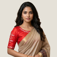 Red Gaji Silk Mirror Work Readymade Blouse | Godhuli