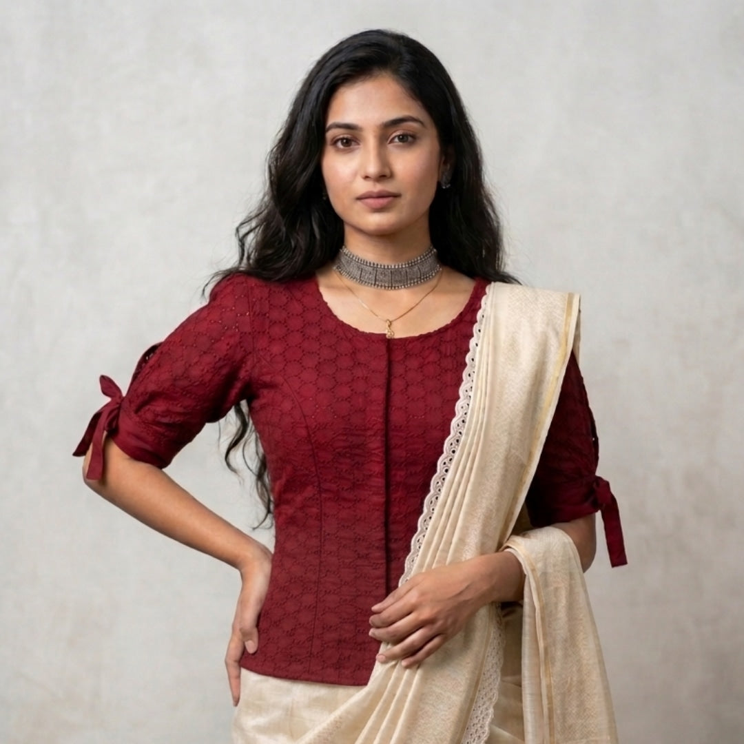 Maroon Cut Work Long Readymade Blouse | Godhuli