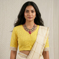 Butter Yellow Cut Work Embroidered Readymade Blouse | Godhuli