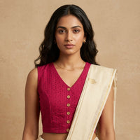 Buy Fuschia Pink Cut Work Sleeveless Blouse | Godhuli