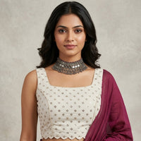 Sequins Embroidered Ivory Readymade Blouse | Godhuli
