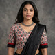 White Readymade Blouse with Small Red Black Uzbek Ikat Print | Godhuli
