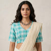 Turquoise Blue and white checks Readymade Blouse | Godhuli