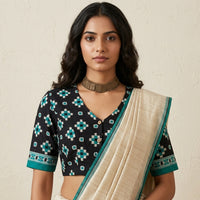 Black Sea Green Geometric Print Readymade Blouse | Godhuli