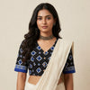 Black Blue Geometric Print Readymade Blouse | Godhuli