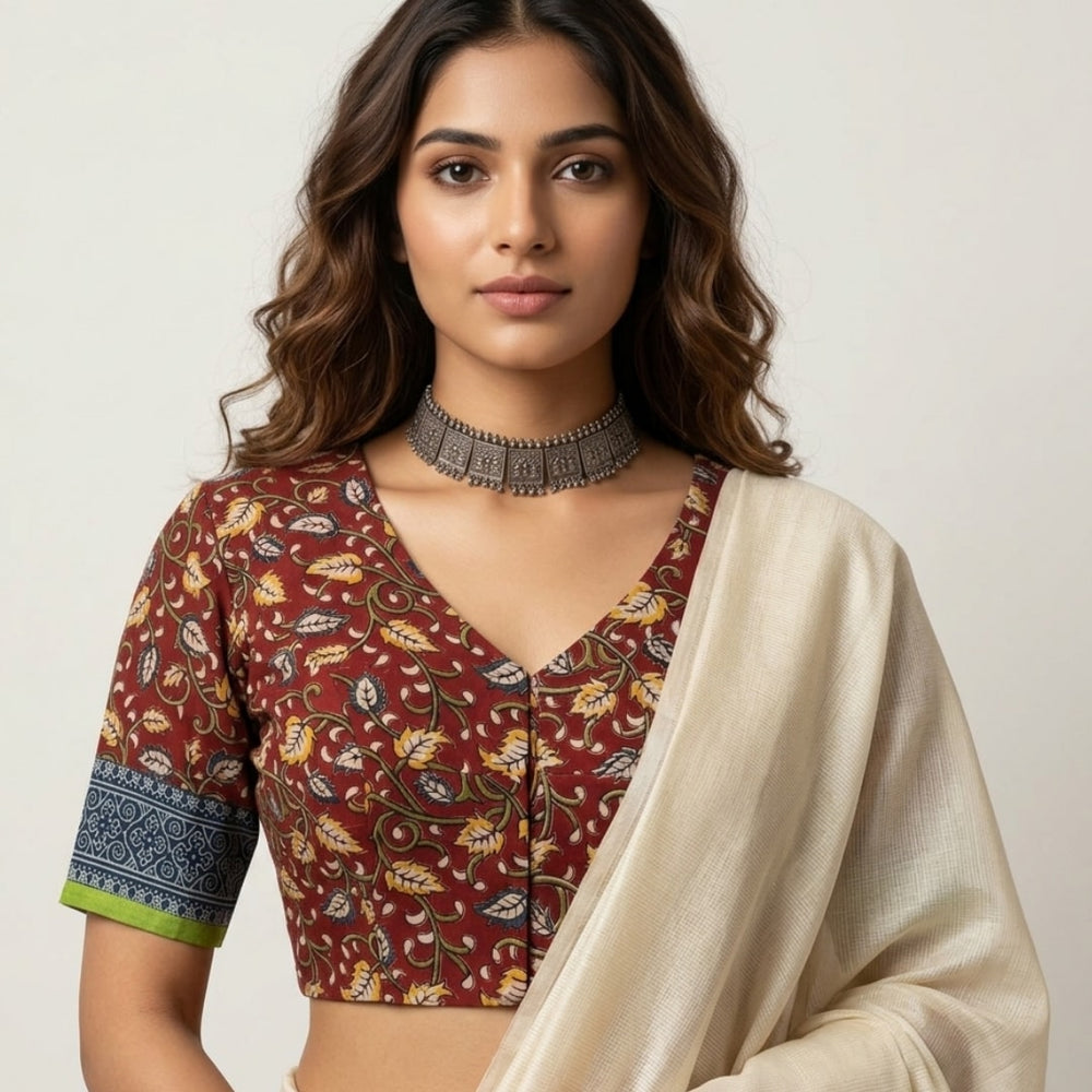 Madder Color Kalamkari Readymade Blouse | Godhuli
