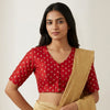 Red Zari Work Silk Readymade Blouse | Godhuli