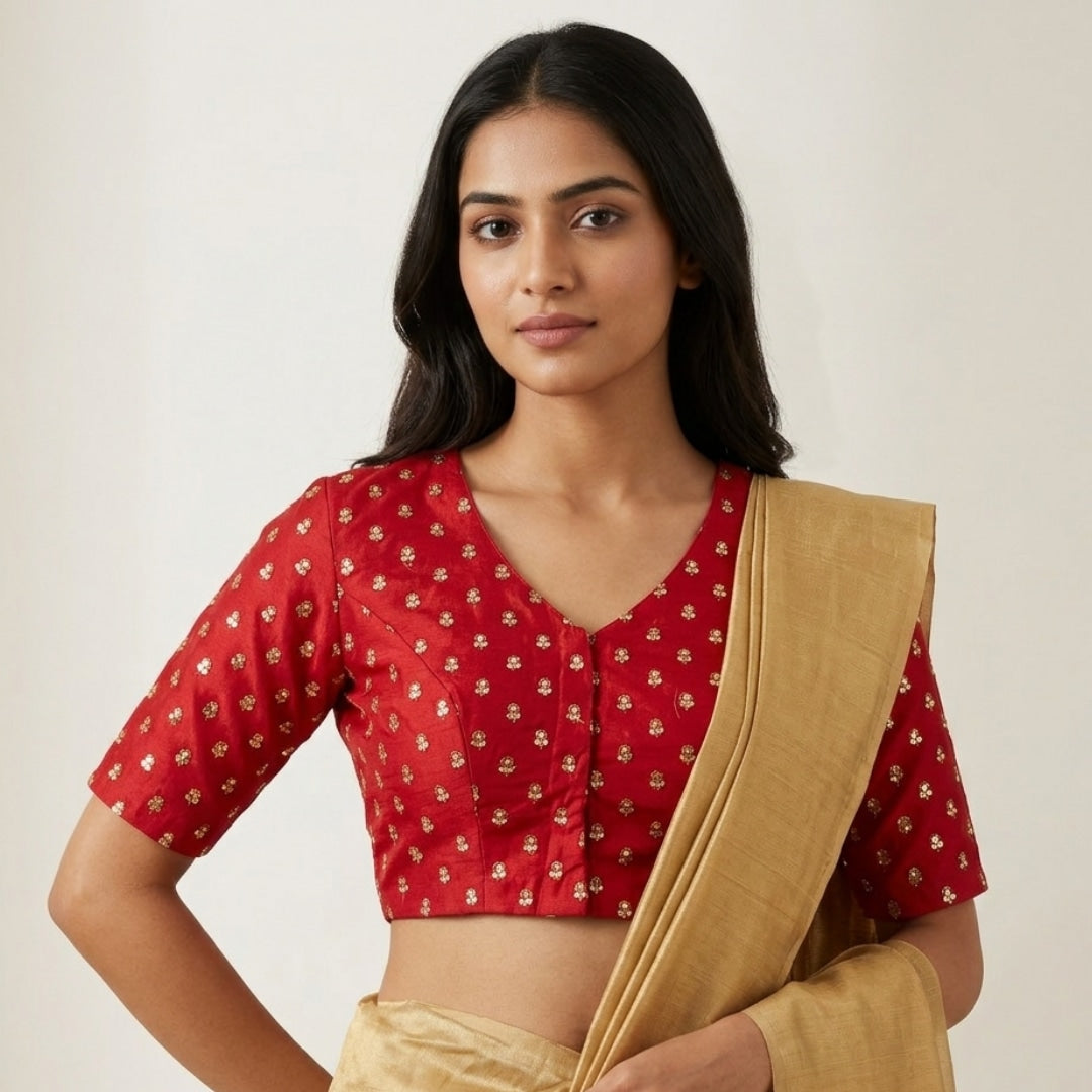 Red Zari Work Silk Readymade Blouse | Godhuli