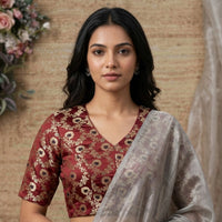 Maroon Black Banarasi Brocade Readymade Blouse | Godhuli