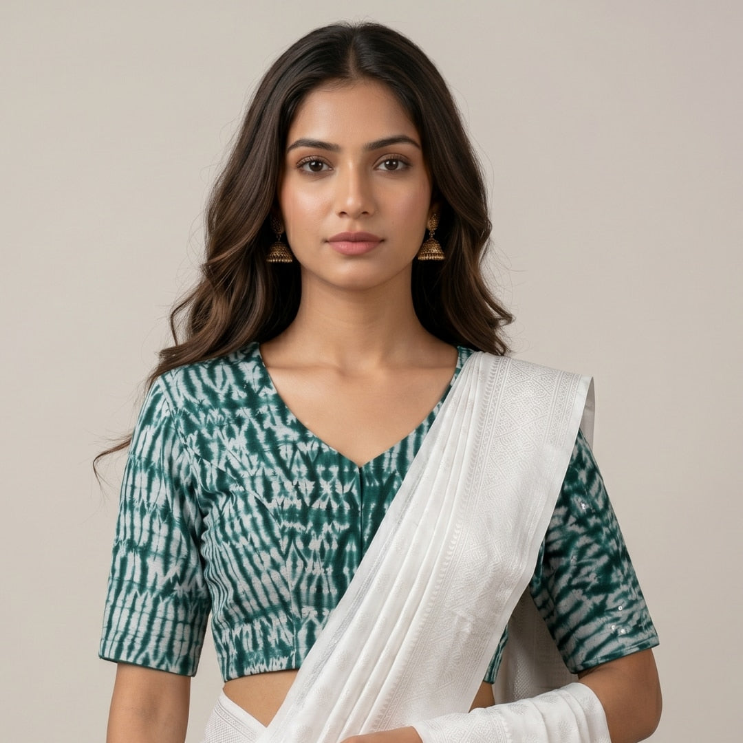 Buy Green Shibori Blouse | Godhuli
