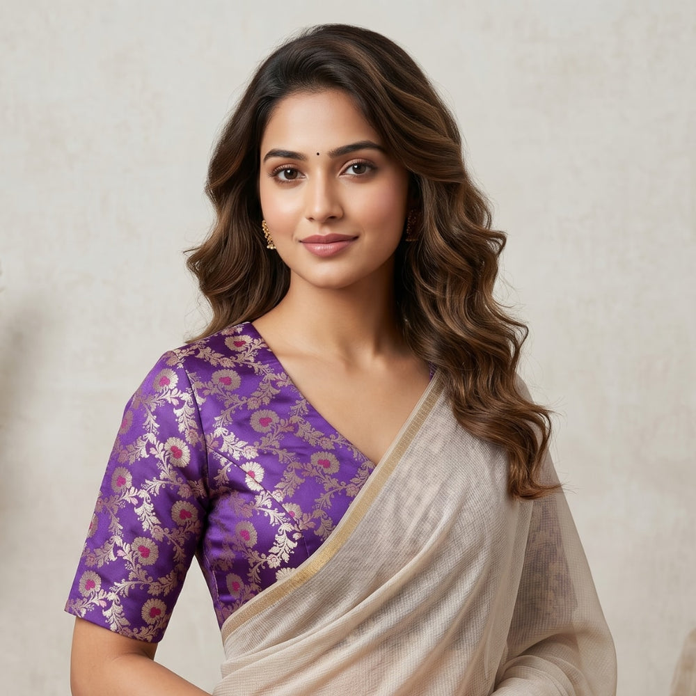 Magenta Purple Banarasi Brocade Readymade Blouse | Godhuli