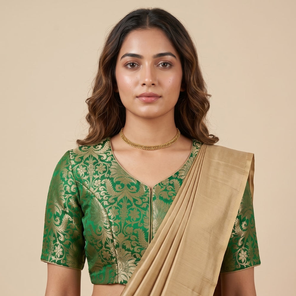 Green Kimkhab Banarasi Brocade Readymade Blouse | Godhuli