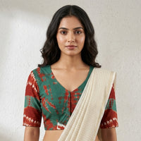 Sage Green Brick Red Shibori Readymade Blouse | Godhuli