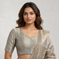 Powder Blue Banarasi Brocade Readymade Blouse | Godhuli