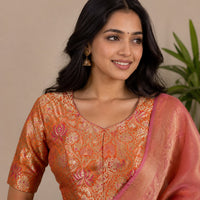 Tangerine Jaal Banarasi Brocade Readymade Blouse | Godhuli