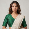 Green Spun Dupion Golden Booti Readymade Blouse | Godhuli