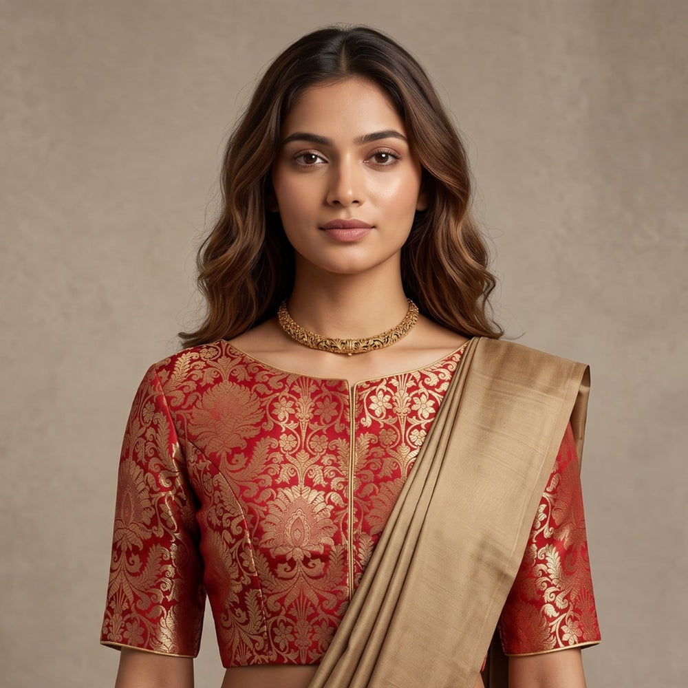 Deep Red Kimkhab Banarasi Brocade Readymade Blouse | Godhuli
