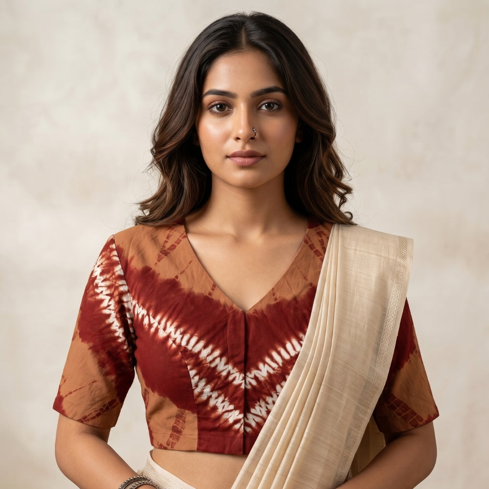 Brown Maroon Shibori Readymade Blouse | Godhuli