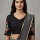 Black Embroidered Flex linen Cotton Readymade Blouse | Godhuli