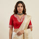 Red Readymade Blouse in off white Aari work Embroidery | Godhuli