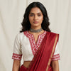 White Upada Silk Readymade Blouse in Red Aari work Embroidery | Godhuli
