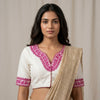 White Upada Silk Readmade Blouse in Rani Aari work Embroidery | Godhuli