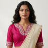 Rani Readymade Blouse in off white Aari work Embroidery | Godhuli
