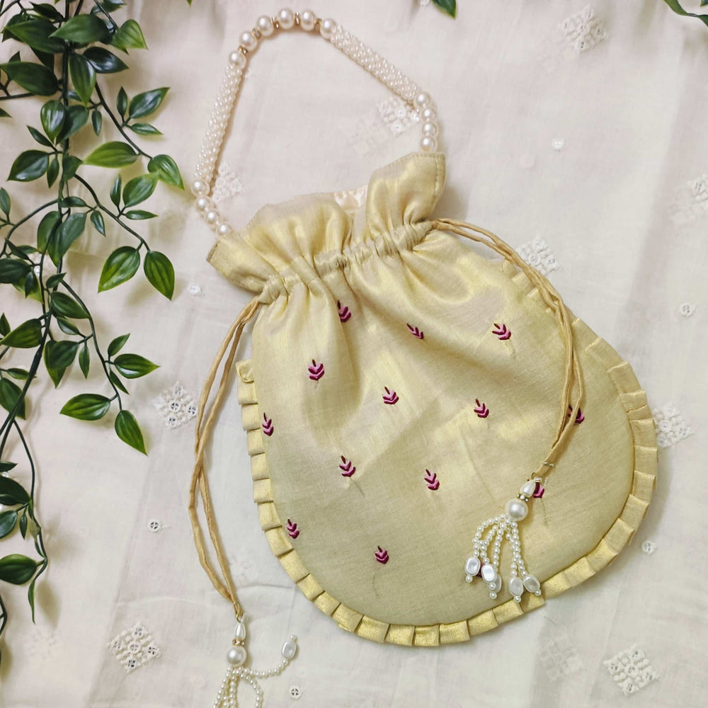 Buy Golden Tissue Shreenathji Potli Bag | Godhuli