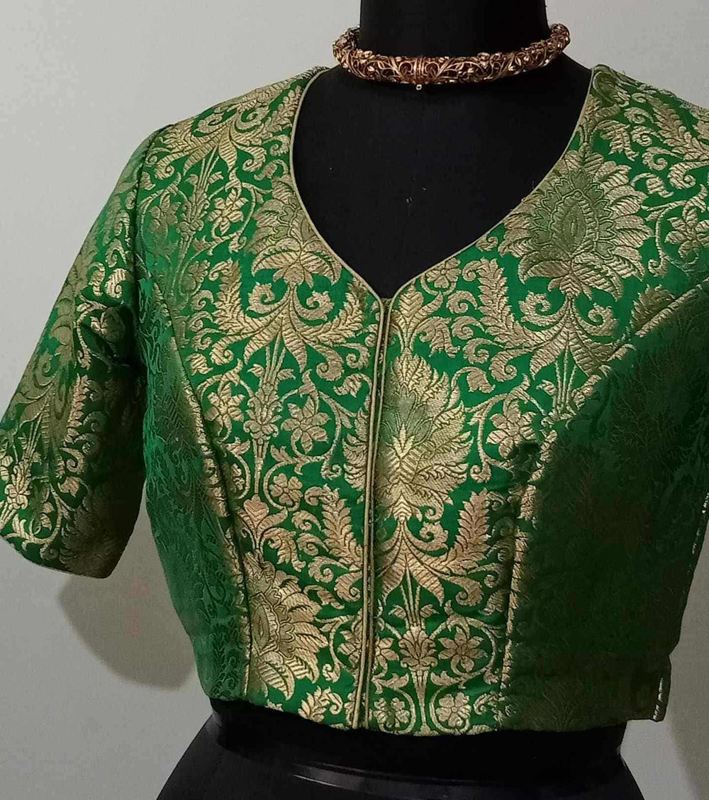 Green Kimkhab Banarasi Brocade Readymade Blouse | Godhuli