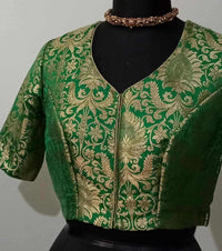 Green Kimkhab Banarasi Brocade Readymade Blouse | Godhuli