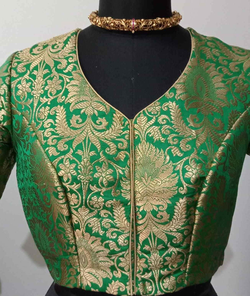 Green Kimkhab Banarasi Brocade Readymade Blouse | Godhuli