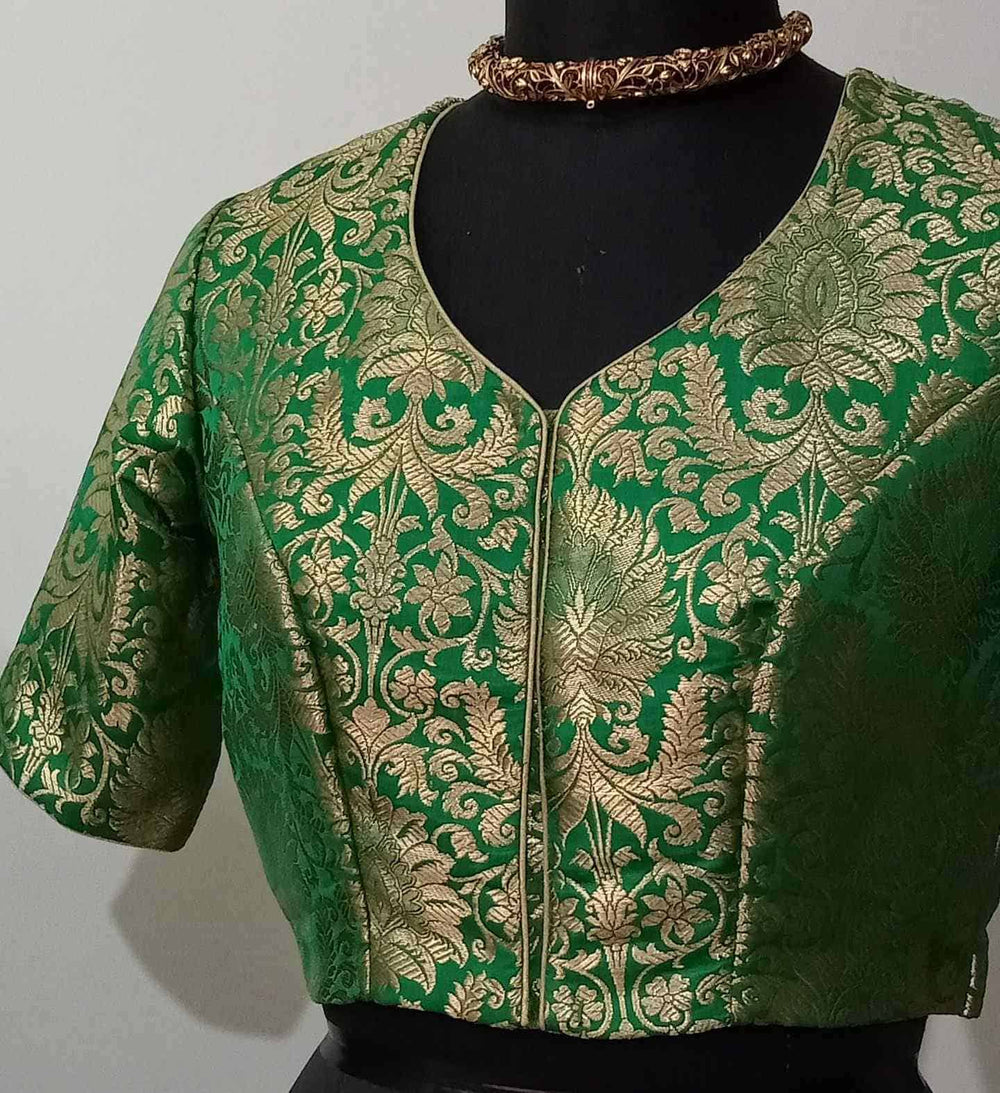 Green Kimkhab Banarasi Brocade Readymade Blouse | Godhuli