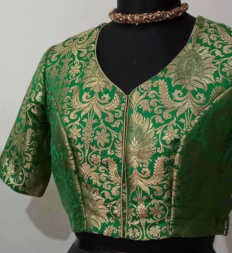 Green Kimkhab Banarasi Brocade Readymade Blouse | Godhuli