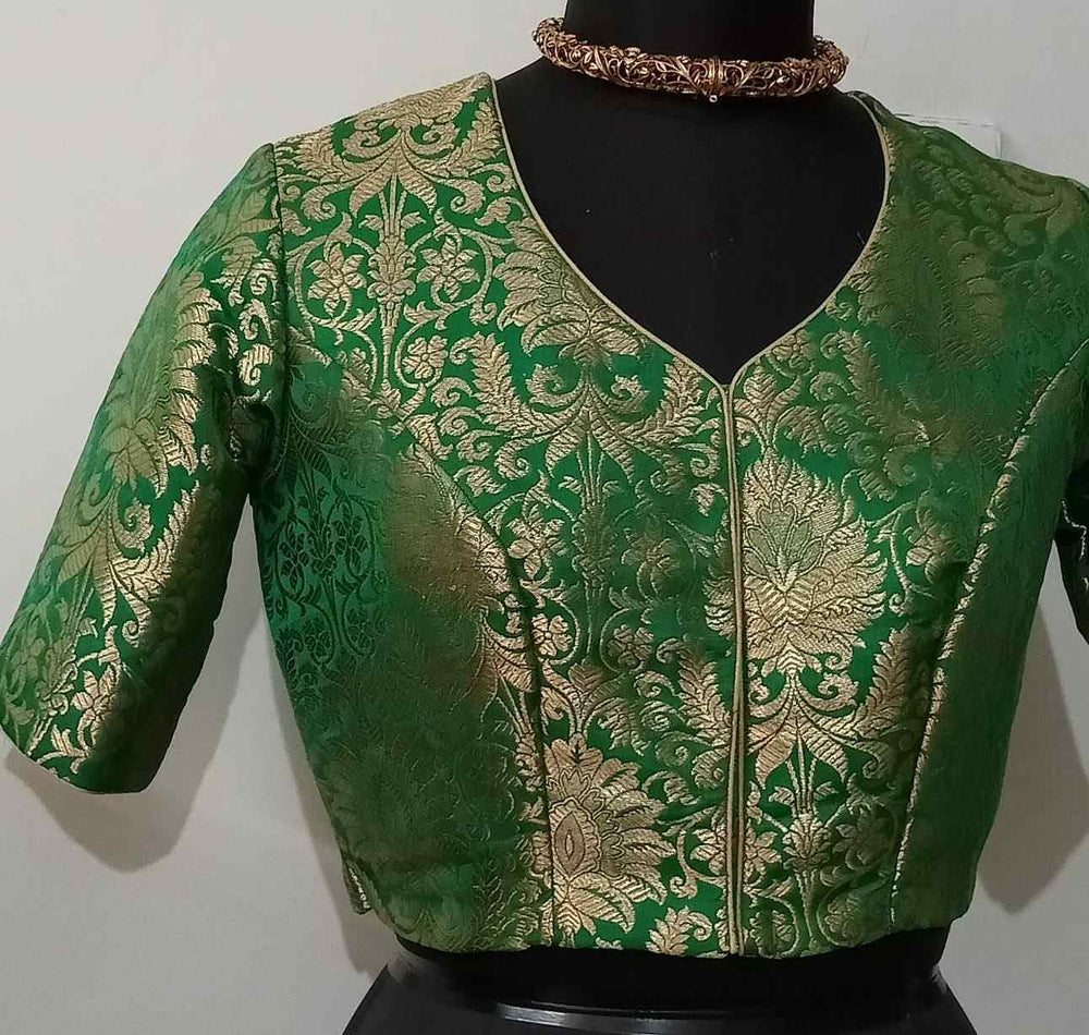 Green Kimkhab Banarasi Brocade Readymade Blouse | Godhuli