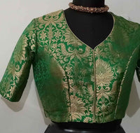 Green Kimkhab Banarasi Brocade Readymade Blouse | Godhuli