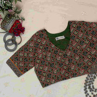 Green Cotton Patola Print Readymade Blouse | Godhuli