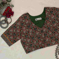 Green Cotton Patola Print Readymade Blouse | Godhuli