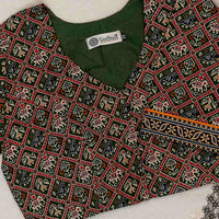 Green Cotton Patola Print Readymade Blouse | Godhuli