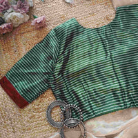 Green Gaji Silk Stripes Readymade Blouse | Godhuli
