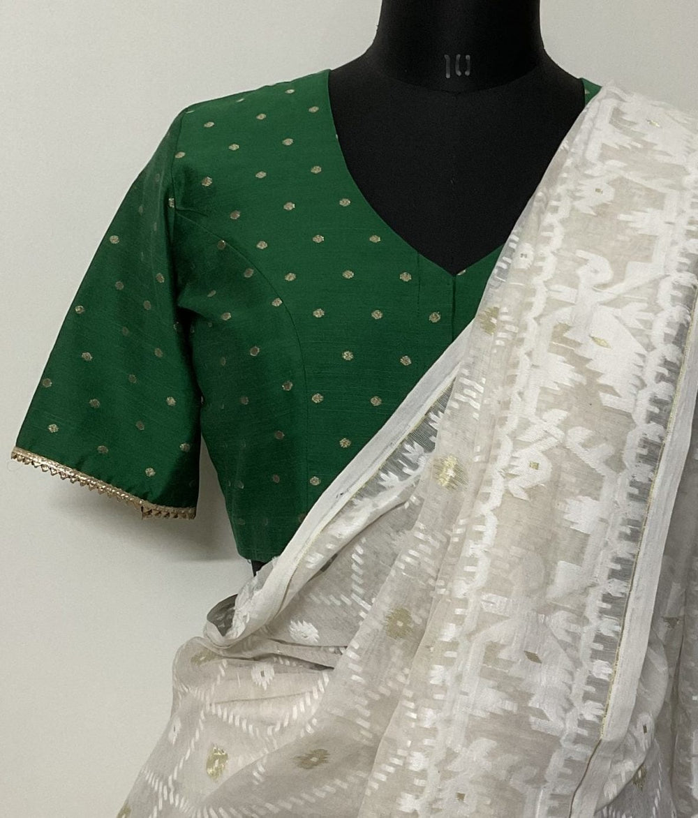 Green Spun Dupion Golden Booti Readymade Blouse | Godhuli