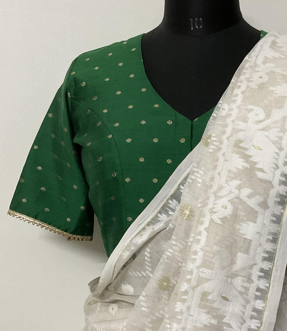 Green Spun Dupion Golden Booti Readymade Blouse | Godhuli
