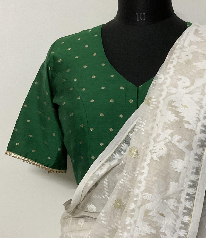 Green Spun Dupion Golden Booti Readymade Blouse | Godhuli