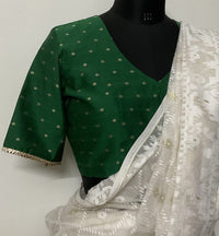 Green Spun Dupion Golden Booti Readymade Blouse | Godhuli