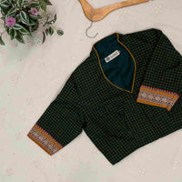 Green Two Tone Checkered Readymade Blouse | Godhuli