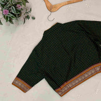 Green Two Tone Checkered Readymade Blouse | Godhuli