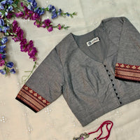 Grey Narayanpet Border Readymade Blouse | Godhuli